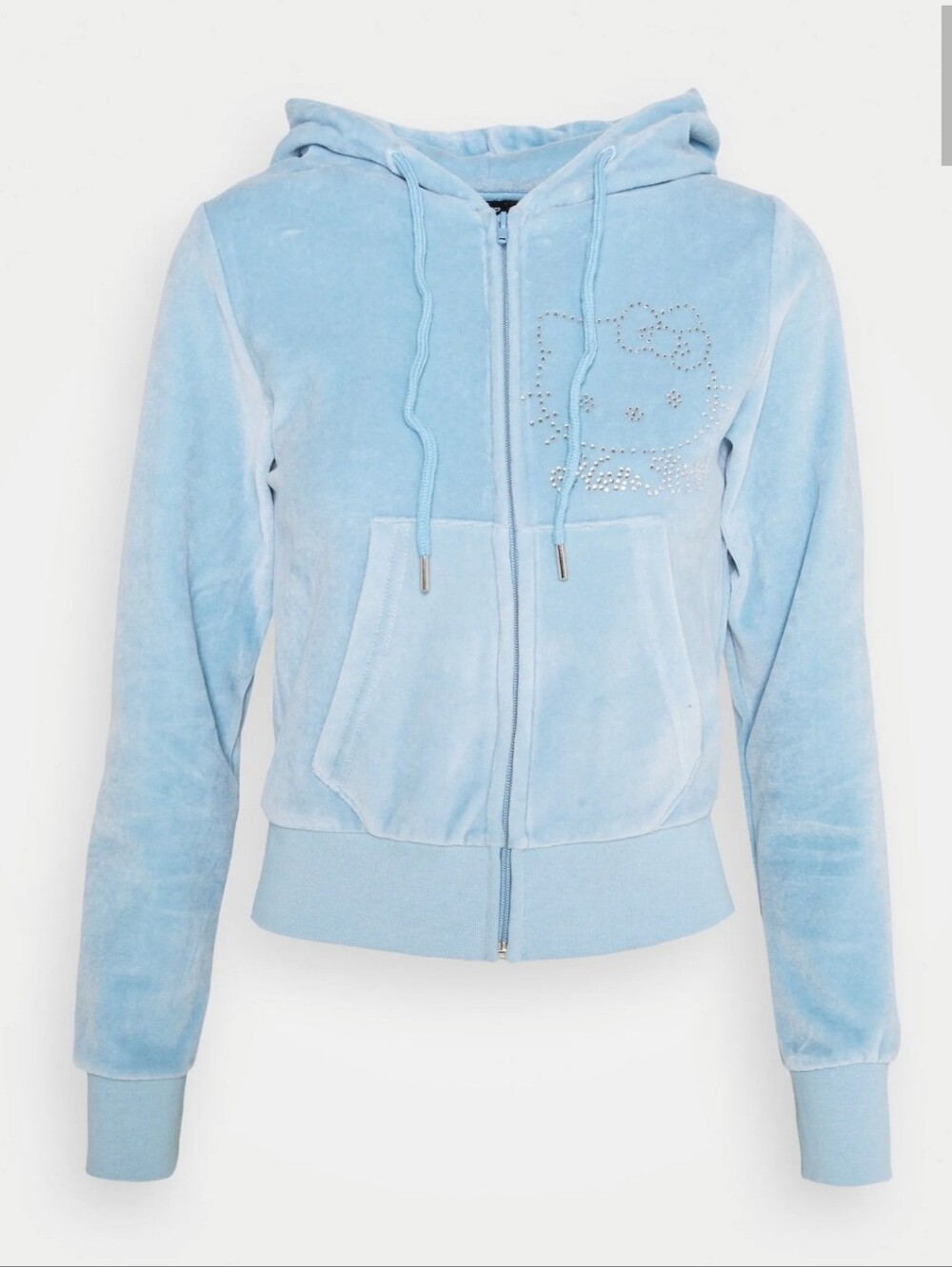 HELLO‎ KITTY New Girl Order baby blue velour bling crop zip up track hoodie XS/S